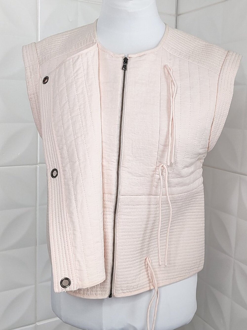 NWT Christoff Quilted Pink Runway Vest Top Cotton Designer M $428 BCBGMAXAZRIA - Picture 8 of 16